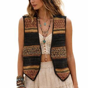 Vintage AJ Woven Leather Vest size Medium Western Festival Cowgirl Artsy Boho